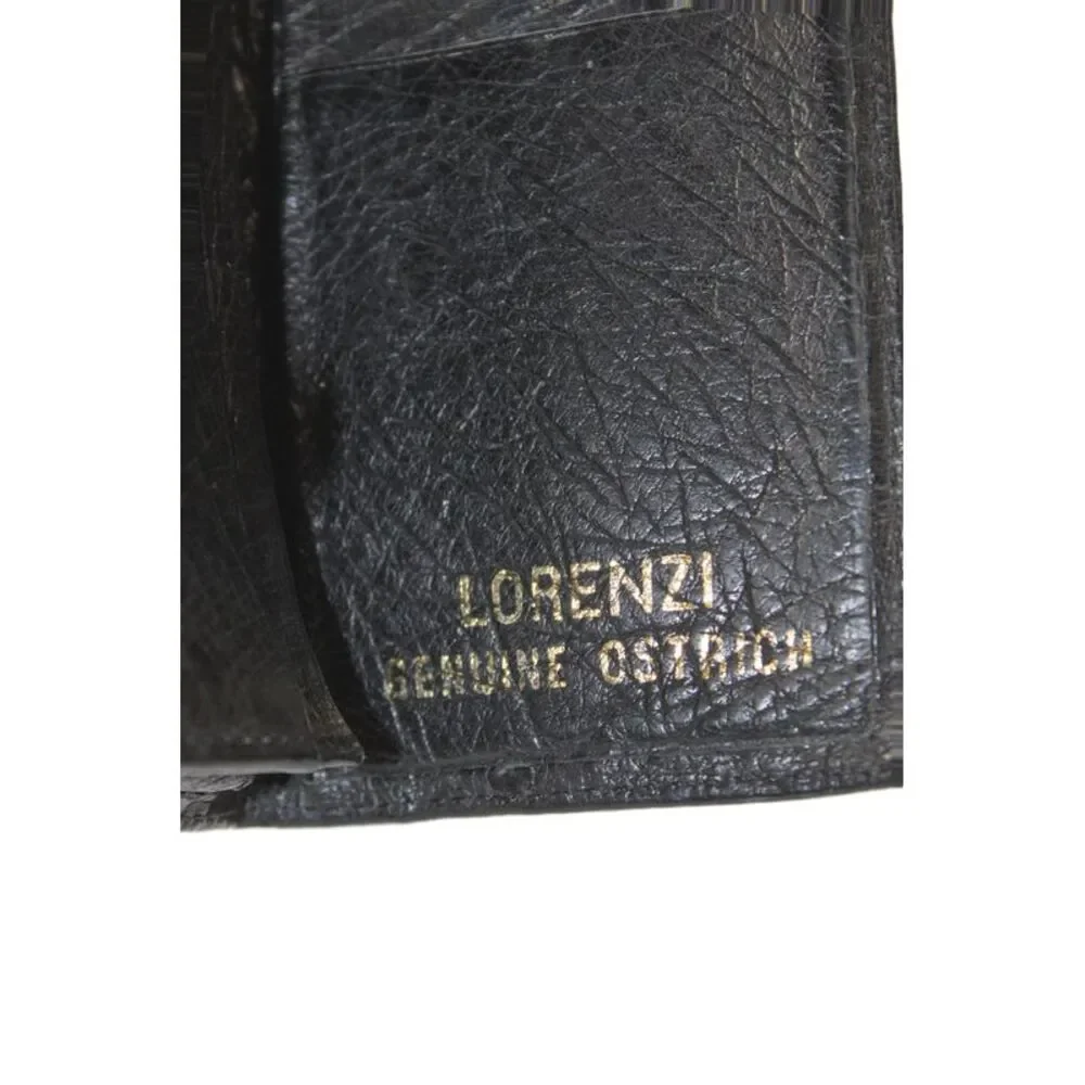 Lorenzi Unisex Black Ostrich Skin Bi Fold Card Holder Wallet 3"_6